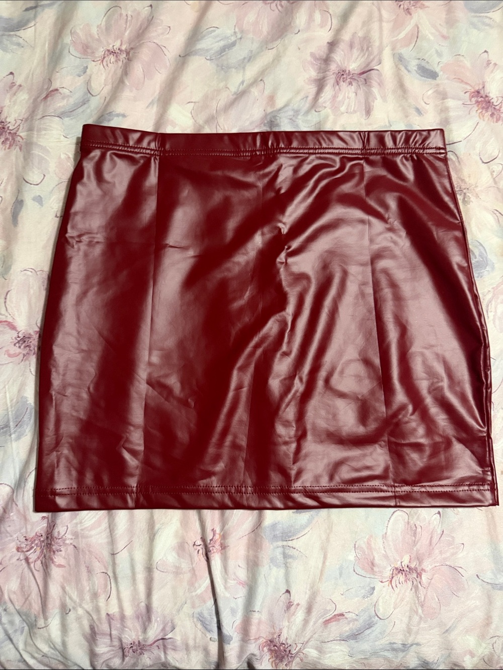 Faux Leather Mini Skirt - Burgundy